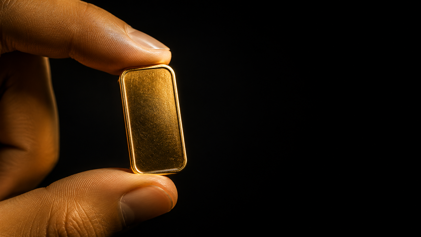 Lingotin d'or fin 999.9 de 2,5 grammes tenu entre deux doigts